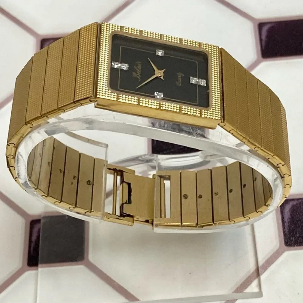 Vintage Belair Diamond Accented Black Dial Men’s Unisex Dress Watch
